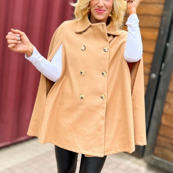 Camel Cape Overlay Coat - Picture 1 of 4